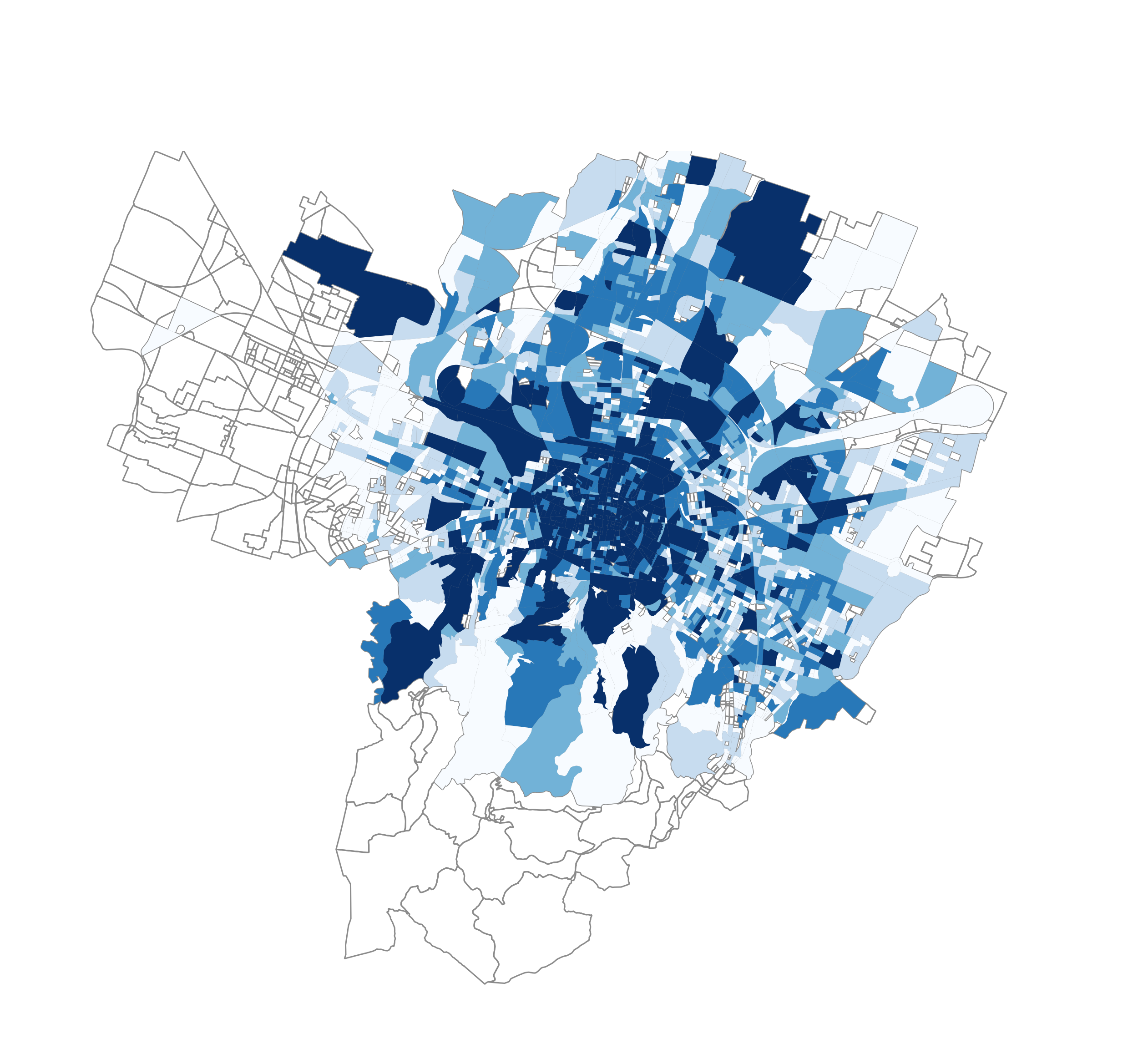 Distribuzione delle conversazioni sulla collaborazione, in città